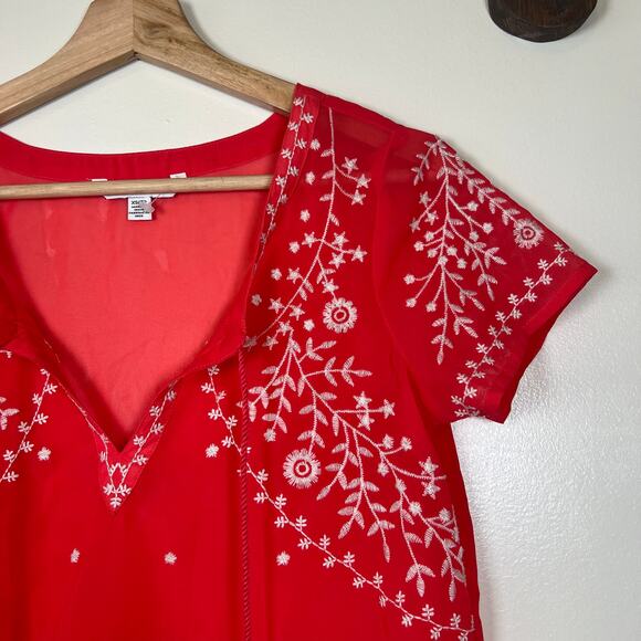 American Eagle XS Boho Coral Pink Sheer Embroidered Blouse - Picture 6 of 6